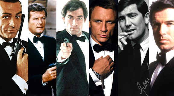 جیمز باند - شان کانری - راجر مور - پیرس برازنان - دنیل کرگ - تیموتی دالتون و جورج لازنبی